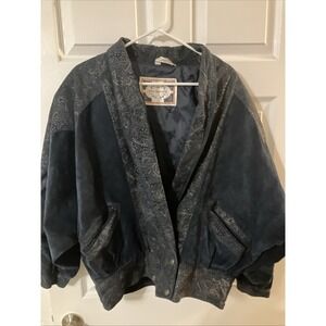 Vintage Paris Sport Club Suede Leather Blue Sport Coat Jacket Womens Sz Medium